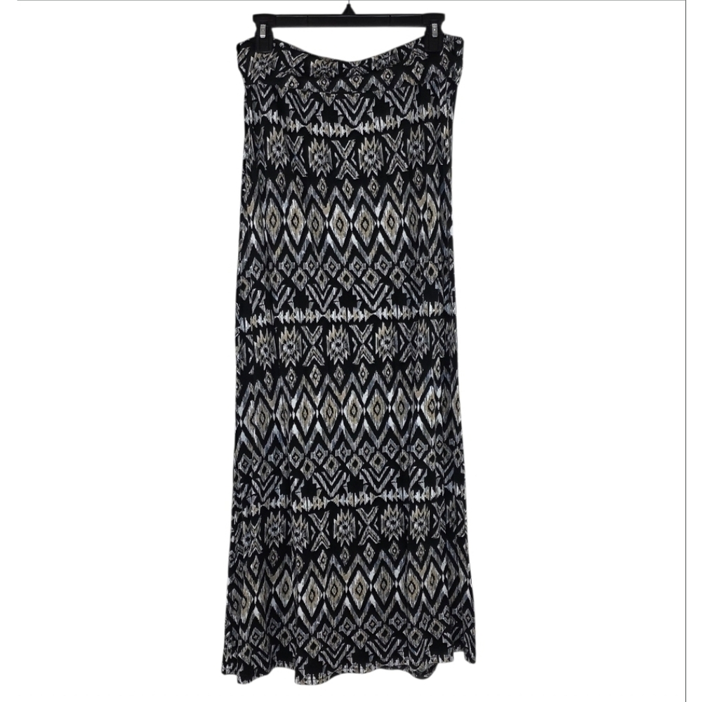 VTG Ultra Flirt Black, Cream, & White Aztec A-Line Maxi Skirt Size XL - Picture 2 of 9